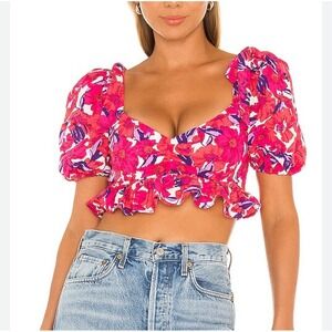 Lovers Friends Revolve Brady‎ pink smocked floral crop top size small feminine